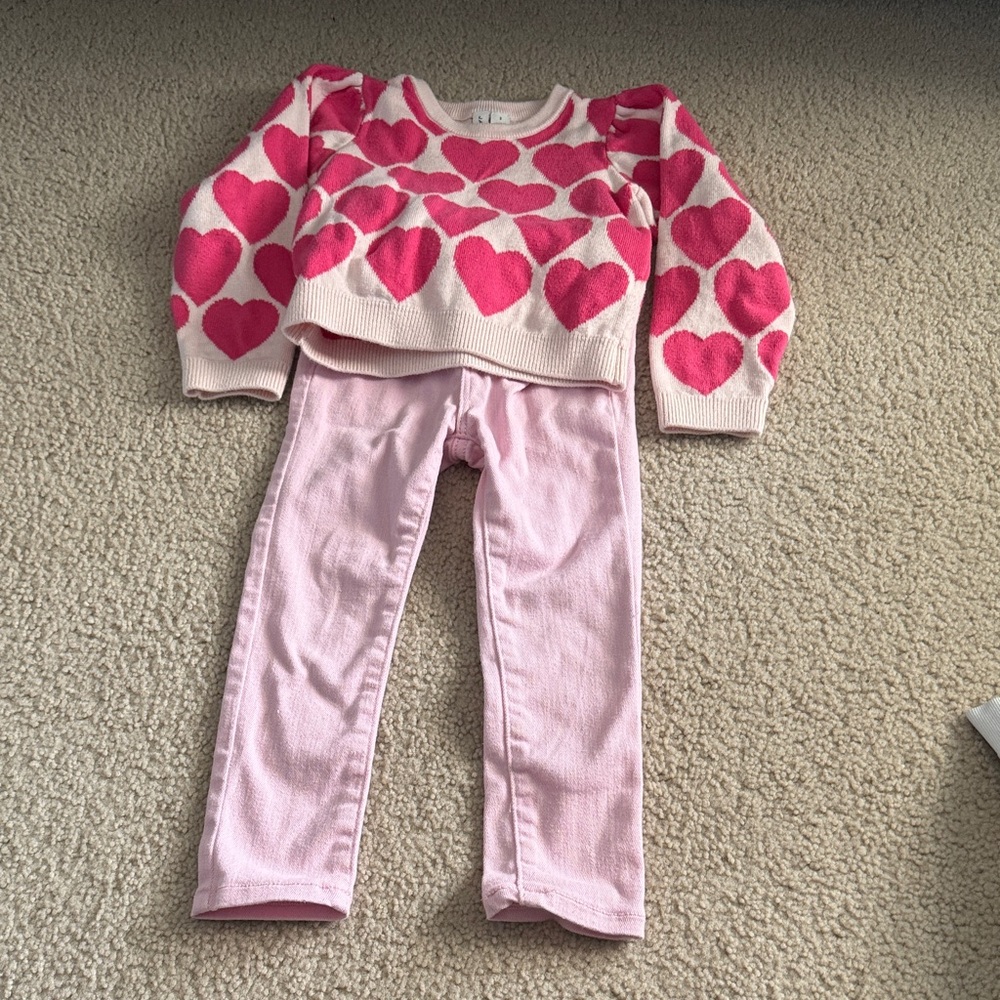 Janie and Jack Pink Heart and old navy pants Matching Set